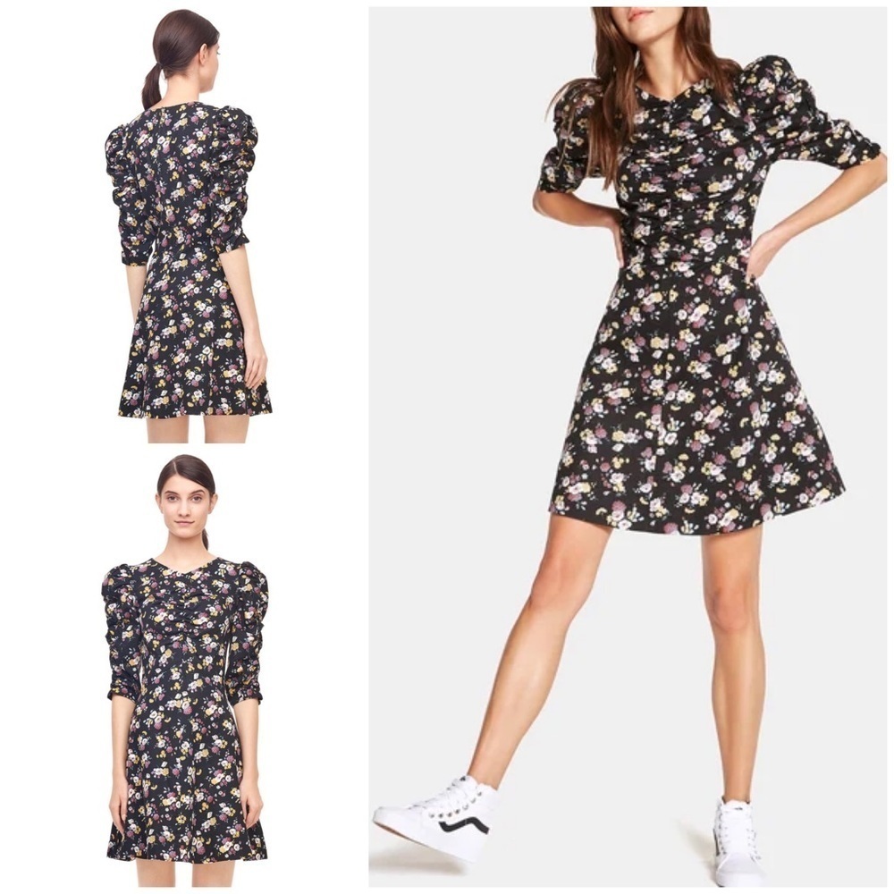 EUC LA VIE Rebecca Taylor Floral Ruched Sleeves Cottagecore Dress​​​​​